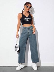 EMERY ROSE Quần jeans nữ ống đứng dáng casual thường ngày, rách gấu, túi xéo. - Màu xanh lam - Xem 3