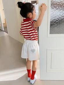 DAZY Young Girl Letter & Heart Patch Elastic Waist Shorts - Apricot - View 4