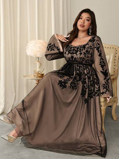 Firerie Elegant Minimalist Long Sleeve Mesh Printed Dress Long Sleeve Elegant Dress Plus Elegant Dress Spring Dress For Women Valentine's Day Outfit Party Dress Wedding Guest Dress For Women Formal Dress Luxury Evening Dress For Women