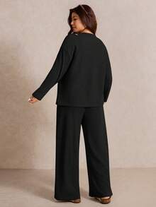 SHEIN Elaquor Bộ đồ thể thao cỡ lớn thanh lịch dành cho người đi làm, trang trí kim loại, gồm áo không tay và quần. - màu đen - Xem 2