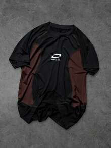 Sport MetroGents Tricou sport casual pentru bărbați, cu mânecă scurtă, cu imprimeu de litere în blocuri de culori, guler rotund, vară - Multicolor - Vizualizare 3