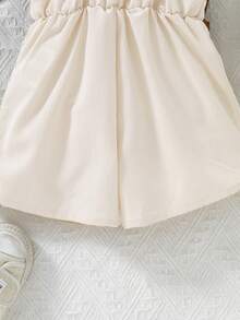 SHEIN Vintaside Kids Girls' Pastoral Vacation Ruffled Bowknot Square Collar Linen Jumpsuit,Holiday,Summer,Travel - Apricot - View 8