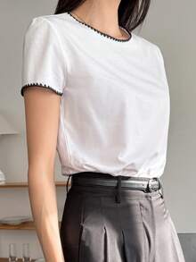 DAZY Women's Slim Fit T-Shirt With Vintage Coin Trace Decor, Summer New Arrival - White - View 9