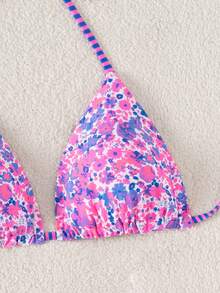 Swim Mod Women's Ditsy Floral Spaghetti Strap Backless Bikini Top - Multicolor - View 4