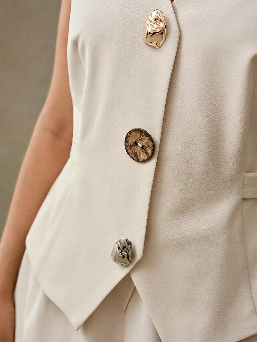 MOTF PREMIUM PLUS SIZE SINGLE-BREASTED VEST, SPRING/SUMMER - Beige - View 2