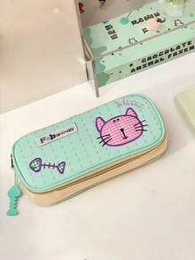 Joivida 1PC Cat Pencil Case Ins Cartoon Cute Embroidery Stationery Box High Value Large Capacity Student Pencil Bag - Multicolor - View 8