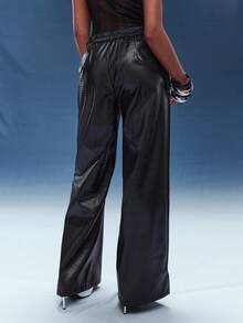 Normani 女士街头风派对嬉皮说唱音乐节基础款运动休闲黑色皮裤 - 黑色 - 查看 2