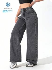 SHEIN Unity Casual Straight Leg Loose Fit Jeans With Pockets - Grey - View 5