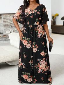 EMERY ROSE Bộ jumpsuit ống rộng tay bồng in hoa thanh lịch dành cho nữ cỡ lớn, kiểu dáng nghỉ dưỡng. - Nhiều màu - Xem 6