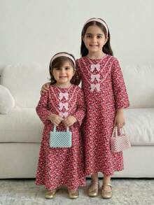 Young Girls Loose, Elegant, Simple & Comfortable Young Girl Abaya Style Pattern Dress,Kids - Multicolor - View 2