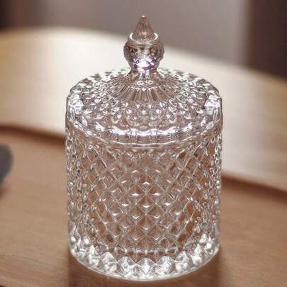 1 hũ thủy tinh pha lê sang trọng có nắp khắc họa tiết kim cương - Không chứa chì, thích hợp đựng đường, đồ ăn nhẹ, v.v. - Lý tưởng để trang trí nhà bếp, phòng khách, phòng ngủ.