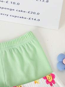 SHEIN Playful Pals 女婴舒适百搭甜美可爱吊带短裤套装，多件套夏季服装 - 彩色 - 查看 3