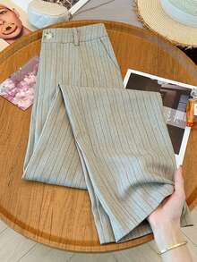 Franclia Women's Casual Commuter Versatile Textured Striped Fabric Slimming Pants, Spring/Summer Women's Suit Pants, Women's Trousers, Women's Pants, Women's Striped Pants, Women's Business Casual Pants, Summer Women's Clothing - Khaki - View 3