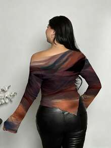 Firerie Áo tay dài cổ lệch bất đối xứng nhuộm màu tie-dye giản dị, thanh lịch và lãng mạn - Một chiếc áo sang trọng và cổ điển dành cho phụ nữ cỡ lớn, hoàn hảo cho các buổi hẹn hò, ngày Valentine, hộp đêm, đám cưới và tiệc cocktail. - Nhiều màu - Xem 2