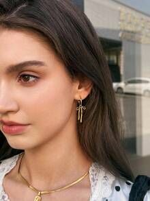 SHEIN MOD 1pair Luxurious & Fashionable, Soft & Versatile Bowknot Earrings, Suitable For Daily Wear By Women - Gold - View 12