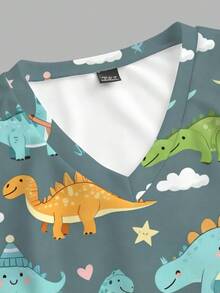 Poshira 卡通印花休闲简约短袖工作服上衣 - 彩色 - 查看 4