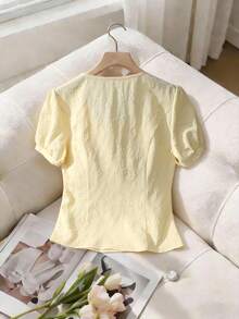 GlowEve 女士优雅职业装短袖衬衫，2026春夏新款 - 淡黃色 - 查看 2