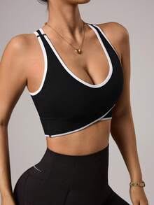 Seamluxe SHEIN Sport حمالة صدر رياضية للنساء بتصميم ظهر مفتوح للاستخدام اليومي والياقة البدنية - الأسود - مشاهدة 5