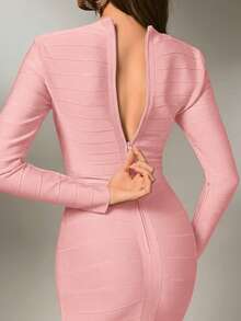 Nuvra Đầm dệt kim dài tay ôm sát, xẻ eo, tôn dáng, thích hợp cho kỳ nghỉ lãng mạn của nữ. - Hồng - Xem 7