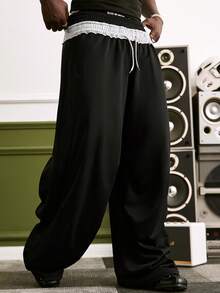 GALLERY FADE Men's Letter Print Drawstring Waist Loose Casual Sweatpants - Black - View 4