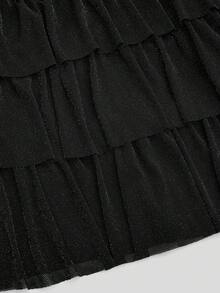 Sweetra 女士优雅派对性感不对称露肩亮片面料时尚荷叶边长袖连衣裙 - 黑色 - 查看 9