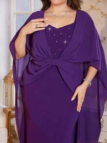 Reflora Plus Size Women Elegant Purple Dress,Formal Wedding Guest Party Dress,Sweetheart Neck Rhinestone & Faux Pearl Decor Bodycon Mermaid Hem,Autumn 2026 - Purple - View 14