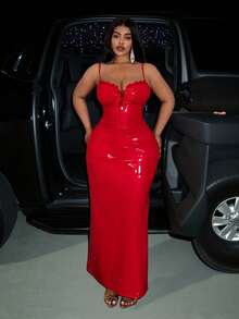 Slaydiva Mới/Lễ Phục Sinh/Phong cách phương Tây/Ngày lễ Năm Mới/Ngày Valentine/Thời trang đường phố gợi cảm dành cho nữ/Đầm ôm sát gợi cảm Gyaru dành cho ngày Valentine cỡ lớn bằng chất liệu PU, dây mảnh - Màu đỏ - Đỏ - Xem 15