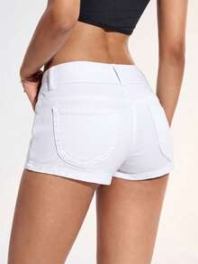 Jeanoix Street Style Low Waist Denim Shorts - White - View 2