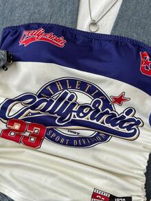 Teen Girl Casual College Print Drawstring Tie-Front Cropped Camisole Top - Multicolor - View 4