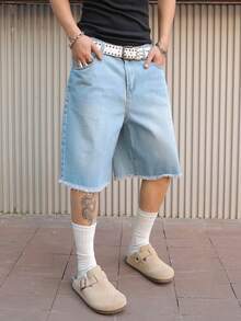 PAVTROS Men's Casual Washed Distressed Denim Shorts, Summer - Blue - View 7