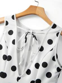 Franclia Elegant Women's Sexy Midi Dress, Round Neck Backless Polka Dot Print Dress - Black and White - View 4