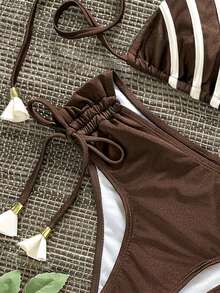 Swim Vcay 露背系带设计，腰部抽绳优雅度假女士泳衣套装 - 彩色 - 查看 6