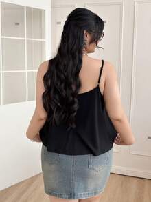 SHEIN EZwear Plus Size Casual V-Neck Camisole Basic Top Black Summer Top Low Cut Top Black Cami Top Cami Tops, Summer Tops - Black - View 2