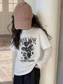 少女春季T恤 - 白色 - 查看 1