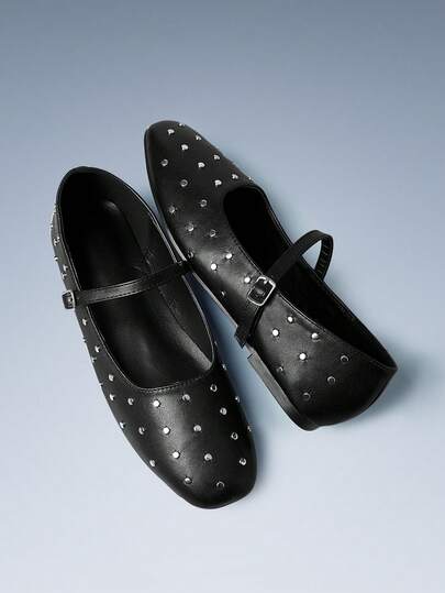 CUCCOO GRLICON 女士铆钉装饰搭扣平底乐福鞋