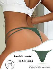 NudeFit 1 chiếc quần lót dây mảnh màu trơn dành cho nữ, có vòng nối. - Màu xanh lá cây đậm - Xem 2