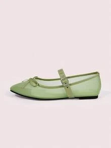 CUCCOO DOLLMOD Sepatu Flat Wanita Ujung Bulat Nyaman dengan Pita Merah Muda Modis dan Elegan, Sepatu Musim Semi, Liburan Musim Semi, Paskah, Hari Valentine - Kain kasa hijau - View 7