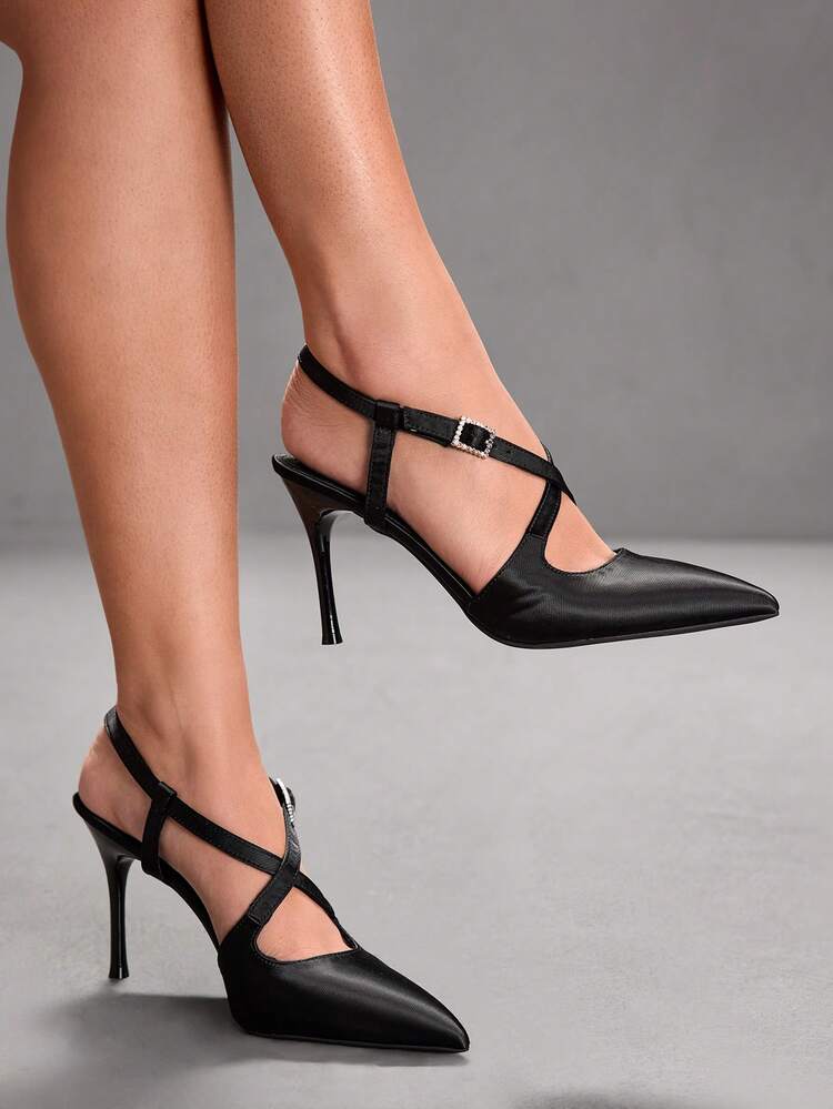 CUCCOO SZL Women's Pointed Toe Buckle Design Fashion High Heel Sandals For Daily Wear Spring Shoes