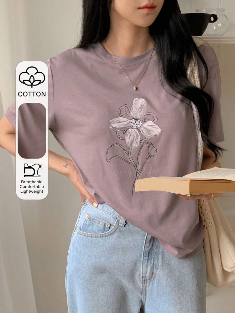 Women's Loose Casual Printed T-Shirt, Suitable For Beach Vacation Floral