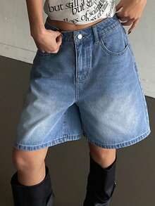 DAZY Women's Loose Fit Denim Shorts With Street Style - Blue - View 3