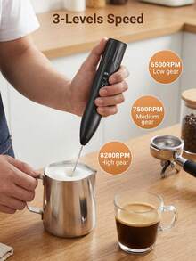 Teckwe 1个手持式电动奶泡器，带电池，电动奶泡棒，饮品搅拌器，配有不锈钢搅拌器，适用于咖啡、抹茶、拿铁、卡布奇诺，可打奶泡、搅拌，白色 - 彩色 - 查看 2