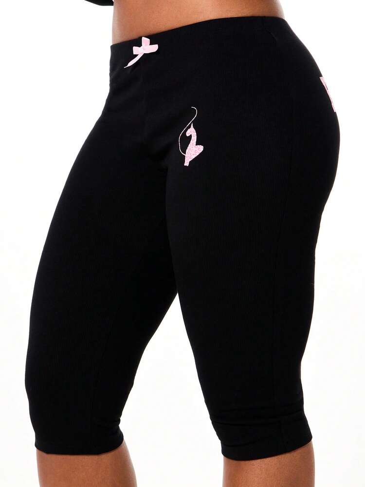 BABYPHAT Capri Leggings With Drawstring Waist And Cat Logo Print For Casual Comfort For Valentine's Day