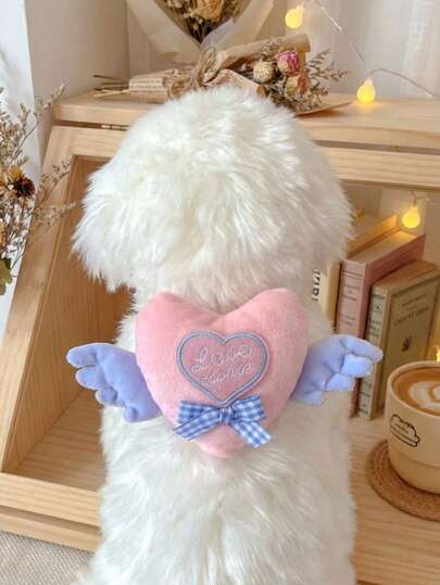 PETSIN 1件装柔软材质可调节宠物项圈（带蝴蝶结、爱心和天使翅膀设计），舒适亲肤防滑装饰颈带，适合幼犬、泰迪熊、小型和中型宠物，是日常佩戴、节日拍照的理想宠物配饰。