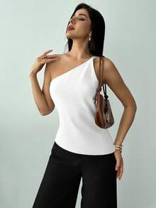 Firerie 新款优雅杏色亚麻不对称下摆褶皱腰部露背休闲衬衫，春夏款 - 白色 - 查看 3