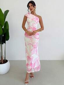 Firerie Đầm đi biển thanh lịch, lãng mạn dành cho nữ, màu hồng và trắng, họa tiết hoa, chất liệu lưới, kiểu dáng ôm sát, vai lệch, thích hợp cho tiệc trà chiều, kỳ nghỉ sang trọng, sinh nhật, hoặc buổi hẹn hò lãng mạn ngày Valentine. - Nhiều màu - Xem 4
