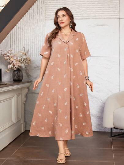 Lacomfia Plus Size Women Loose Casual Comfortable Short Sleeve Shirt Dress