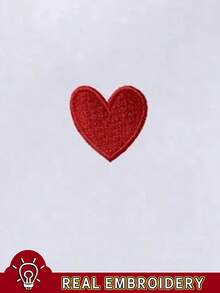 Resyla Plus Size Embroidered Heart Contrast Trim Round Neck Short Sleeve Casual T-Shirt - White - View 5