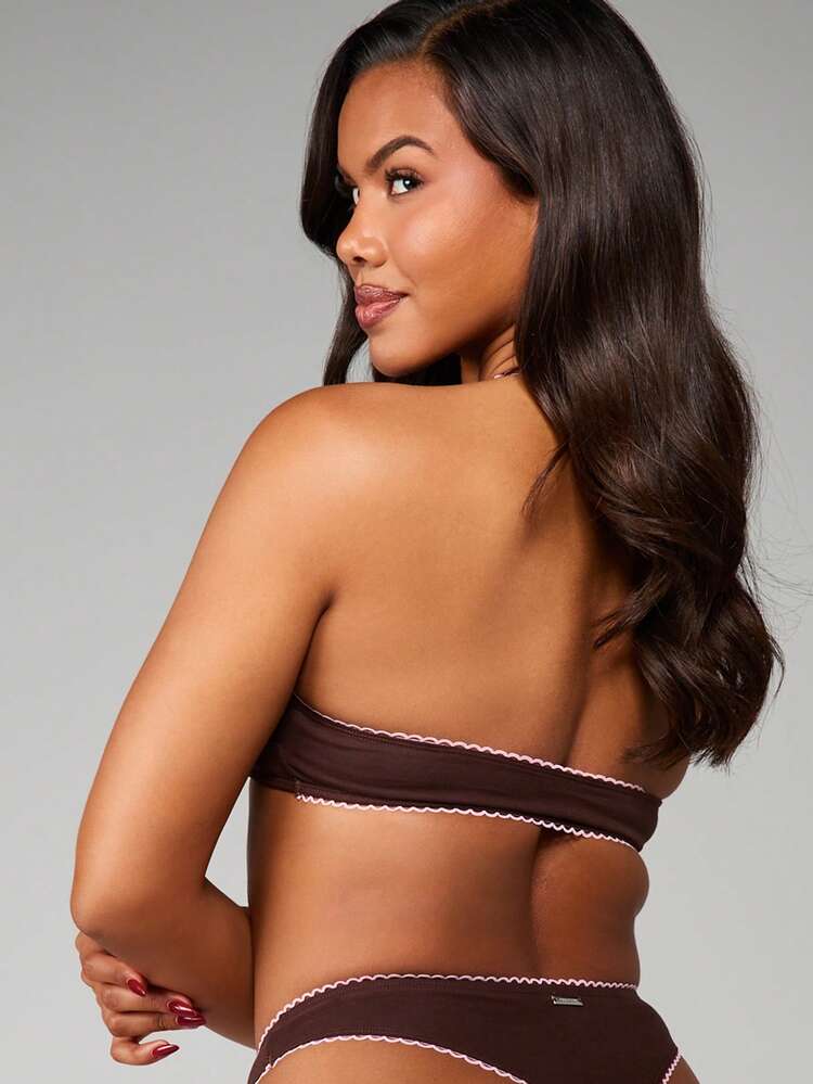Missguided x Playboy Bunny Logo Bra And Panty Set With Scalloped Lace Trim Triangle Cups Plunge Neckline Cheeky Bottom Intimate Lingerie Collection