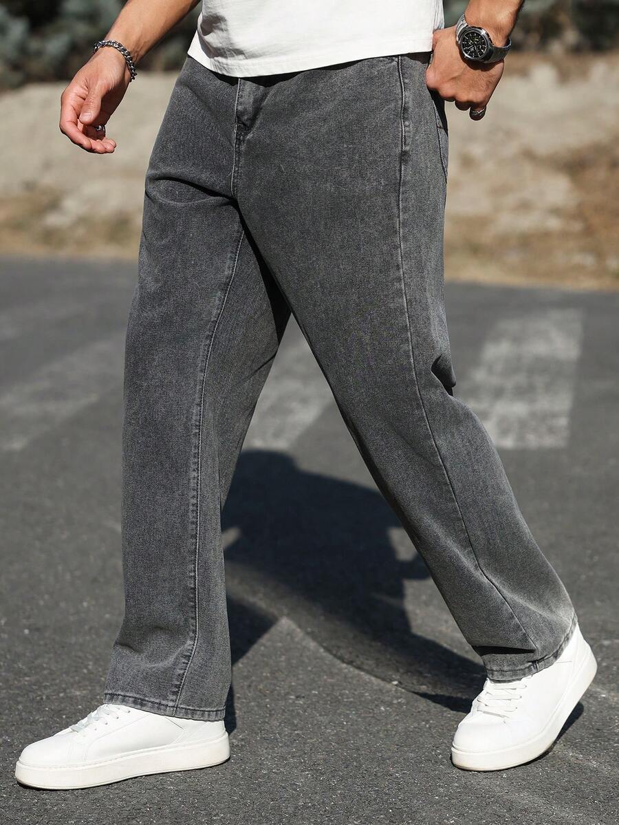Manfinity Homme Quần jean denim nam thường ngày, kiểu dáng giản dị, có túi. - Nhiều màu - Xem 1