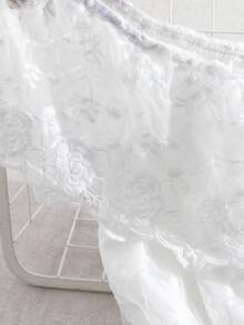 GlowEve Women's Lace Fabric Ruffle Off-Shoulder Elastic Waist Pleated A-Line Elegant Romantic Vacation Blouse, Summer - White - View 5